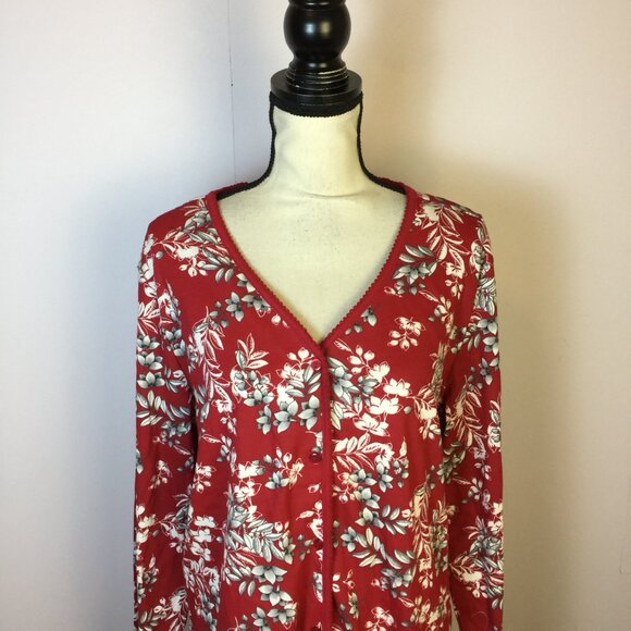 NWT Charter Club Pajama Top XL Womens Red Floral Long Sleeve Button Front V-neck - Picture 11 of 15